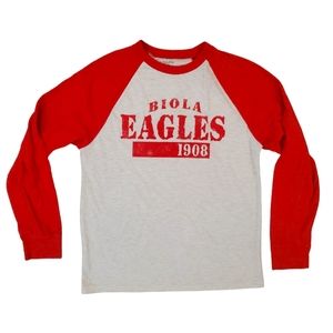 League Men's Biola Eagles White‎ Red Baseball Long Sleeve T-Shirt Medium